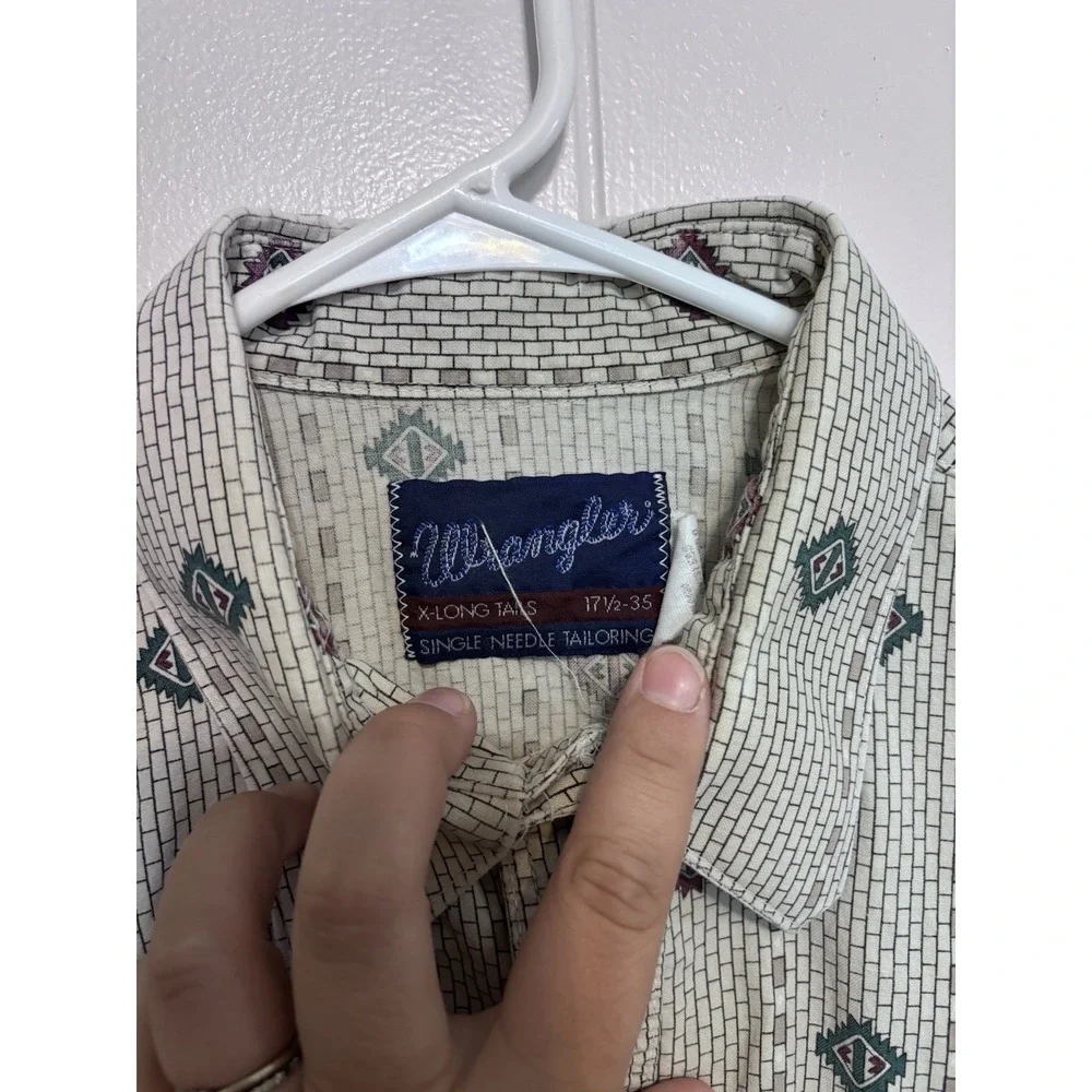 Wrangler Men's Vintage Western Pearl Snap Long Sleeve Aztec 17 1/2 Single Needle